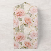 ロマンチックかわいらしクリームピンクローズフローラ結婚ズ オールインワン招待状 (外側)