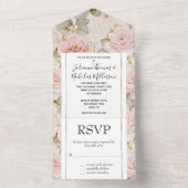 ロマンチックかわいらしクリームピンクローズフローラ結婚ズ オールインワン招待状 (内側)