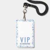 ロマンチックかわいらしソフトブルーフローラVIPパスバッジ バッジ (Back with Lanyard)