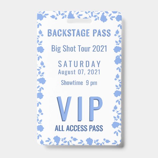 ロマンチックかわいらしソフトブルーフローラVIPパスバッジ バッジ (Front)