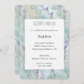 ロマンチックかわいらしパープルフラワーズ誕生日 招待状 (正面/裏面)