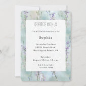 ロマンチックかわいらしパープルフラワーズ誕生日 招待状 (正面)