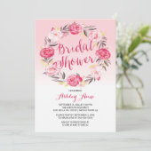 ロマンチックかわいらしピンクフローラリースブライダルシャワー 招待状 (スタンド正面)