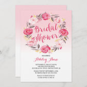 ロマンチックかわいらしピンクフローラリースブライダルシャワー 招待状 (正面/裏面)