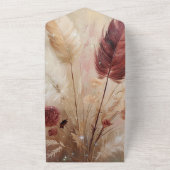 ロマンチックかわいらしレッドクリームボホフェザー結婚ズ オールインワン招待状 (外側)