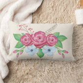 ロマンチックでかわいらしい水彩画の花の花束 ランバークッション (ブランケット)