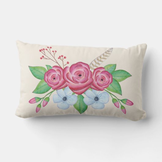 ロマンチックでかわいらしい水彩画の花の花束 ランバークッション (裏面)
