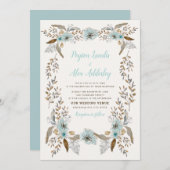 ロマンチックでほこりっぽいブルーブラウンボホ結婚花 招待状 (正面/裏面)