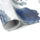 ロマンチックでほこりっぽい青エレガントいモダン花 ラッピングペーパー (ロールコーナー)