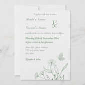 ロマンチックでエレガントなセージグリーンの花のウェディング 招待状 (正面)