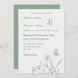 ロマンチックでエレガントなセージグリーンの花のウェディング 招待状