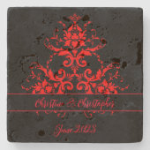 ロマンチックでエレガントなヴィンテージ レッド ダマスク ストーンコースター (正面)