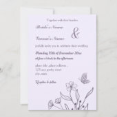 ロマンチックでエレガントな淡紫色の花のウェディング 招待状 (正面)