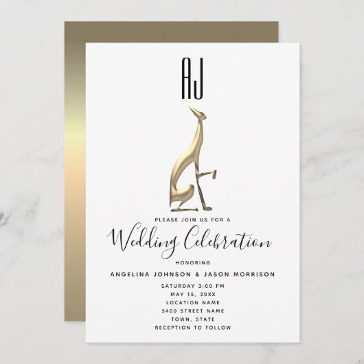 ロマンチックでエレガントな結婚式 招待状 (正面/裏面)