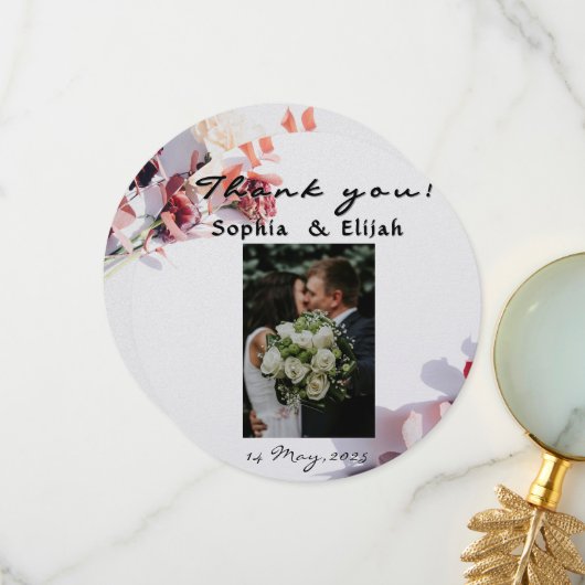 ロマンチックでエレガントな花のウェディングサンキューレター サンキューカード (正面/裏面インサイチュ)