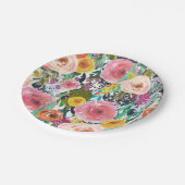 ロマンチックでカラフルな花 ペーパープレート (アングル)