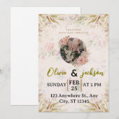 ロマンチックでタイムレスな結婚式の招待状 フローラル Save The Date 招待状 (正面/裏面)