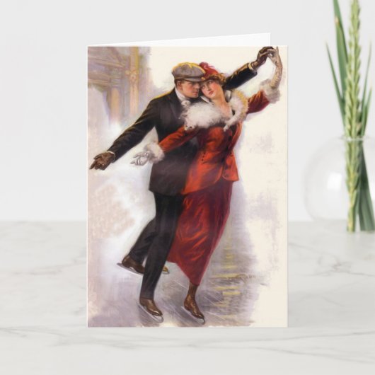 ロマンチックでビクトリアンなカップルのアイススケートカード カード (正面)