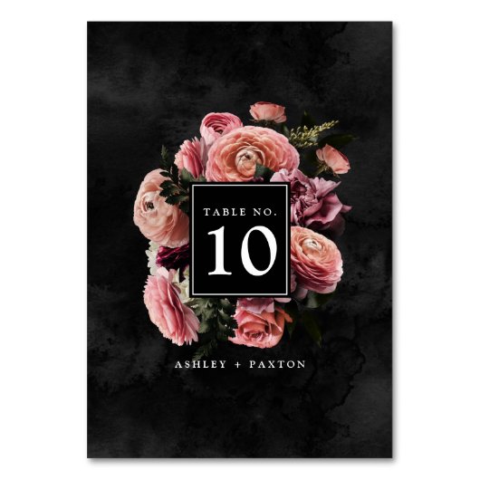 ロマンチックでムーディピンク |フローラブーケを黒に テーブルナンバー (裏面)