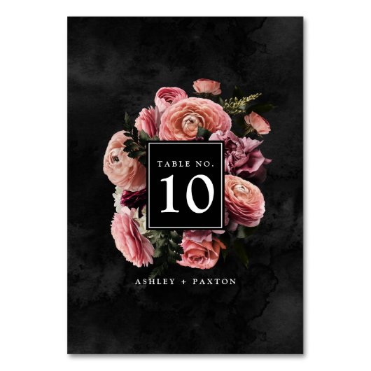 ロマンチックでムーディピンク |フローラブーケを黒に テーブルナンバー (正面)