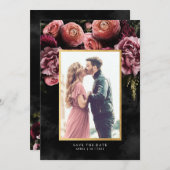 ロマンチックでムーディピンク |フローラ日付の保存 セーブザデート (正面/裏面)