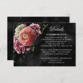 ロマンチックでムーディースピンクブーケオンブラック詳細 出欠カード (正面/裏面)