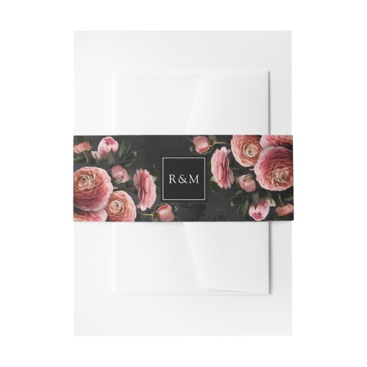 ロマンチックでムーディースピンクブーケ 招待状ベリーバンド (正面例)