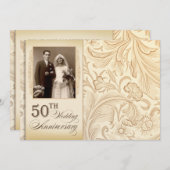 ロマンチックで上品な50周年記念写真招待状 招待状 (正面/裏面)