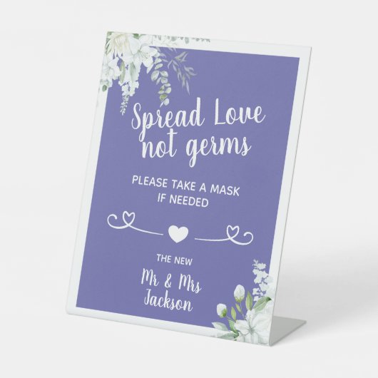 ロマンチックで優しい花のウェディング Covid 安全マスク 台座サイン (正面)