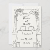 ロマンチックで夢のような手描きの結婚式予告 招待状 (正面)