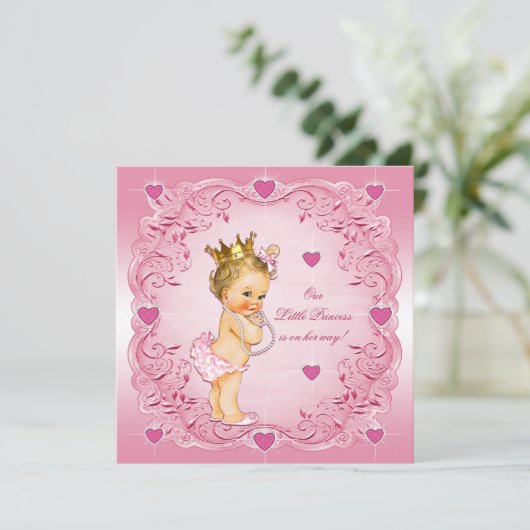 ロマンチックで小さいプリンセス愛ハートのベビーシャワー 招待状 (スタンド正面)