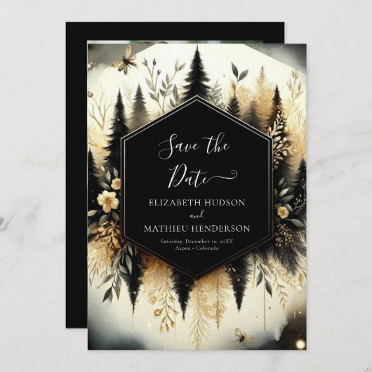 ロマンチックで愛らしい魔法の森のウェディング セーブザデート (正面/裏面)