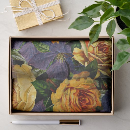 ロマンチックで暗いヴィンテージのばら色の花模様 薄葉紙 (ギフト)