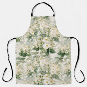 ロマンチックで滑らかな白い花と緑の葉花 エプロン (正面)