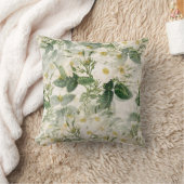 ロマンチックで滑らかな白い花と緑の葉花 クッション (ブランケット)
