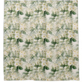 ロマンチックで滑らかな白い花と緑の葉花 シャワーカーテン (正面)