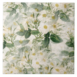 ロマンチックで滑らかな白い花と緑の葉花 タイル