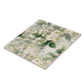 ロマンチックで滑らかな白い花と緑の葉花 タイル (側面)