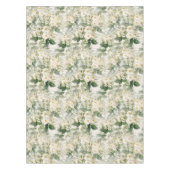 ロマンチックで滑らかな白い花と緑の葉花 テーブルクロス (正面)