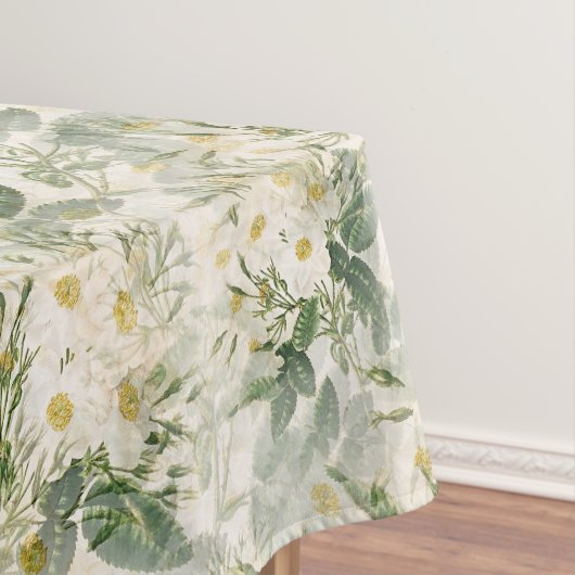 ロマンチックで滑らかな白い花と緑の葉花 テーブルクロス (インサイチュ)