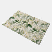 ロマンチックで滑らかな白い花と緑の葉花 ドアマット (アングル)