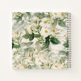 ロマンチックで滑らかな白い花と緑の葉花 ノートブック