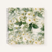 ロマンチックで滑らかな白い花と緑の葉花 ノートブック (正面)