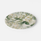 ロマンチックで滑らかな白い花と緑の葉花 ペーパープレート (アングル)