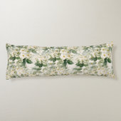 ロマンチックで滑らかな白い花と緑の葉花 ボディピロー (裏面)