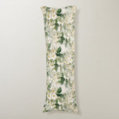 ロマンチックで滑らかな白い花と緑の葉花 ボディピロー (正面縦)