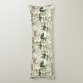 ロマンチックで滑らかな白い花と緑の葉花 ボディピロー (裏面 (縦))