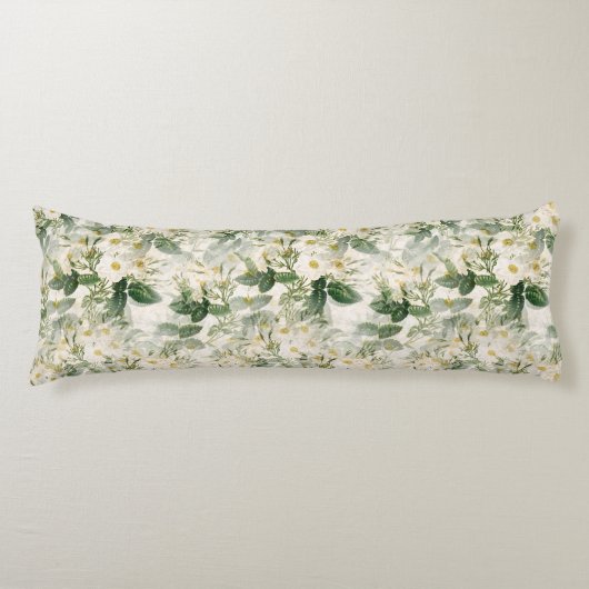 ロマンチックで滑らかな白い花と緑の葉花 ボディピロー (正面)