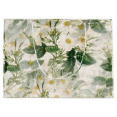 ロマンチックで滑らかな白い花と緑の葉花 ラージペーパーバッグ (正面)