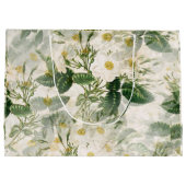 ロマンチックで滑らかな白い花と緑の葉花 ラージペーパーバッグ (裏面)